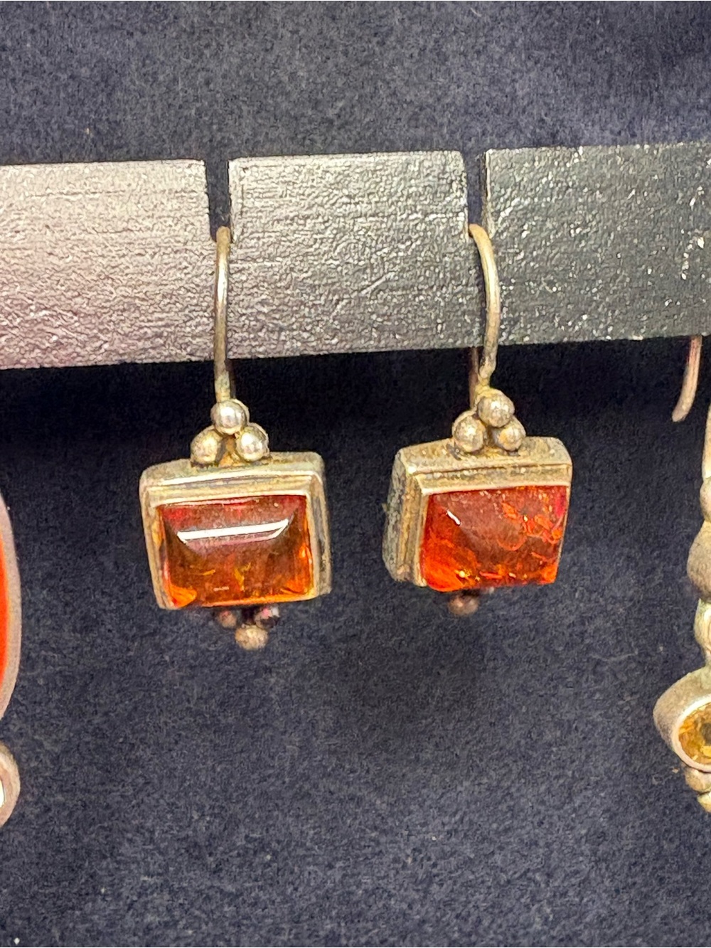Gold Amber Square Drop Earrings - Unbranded
